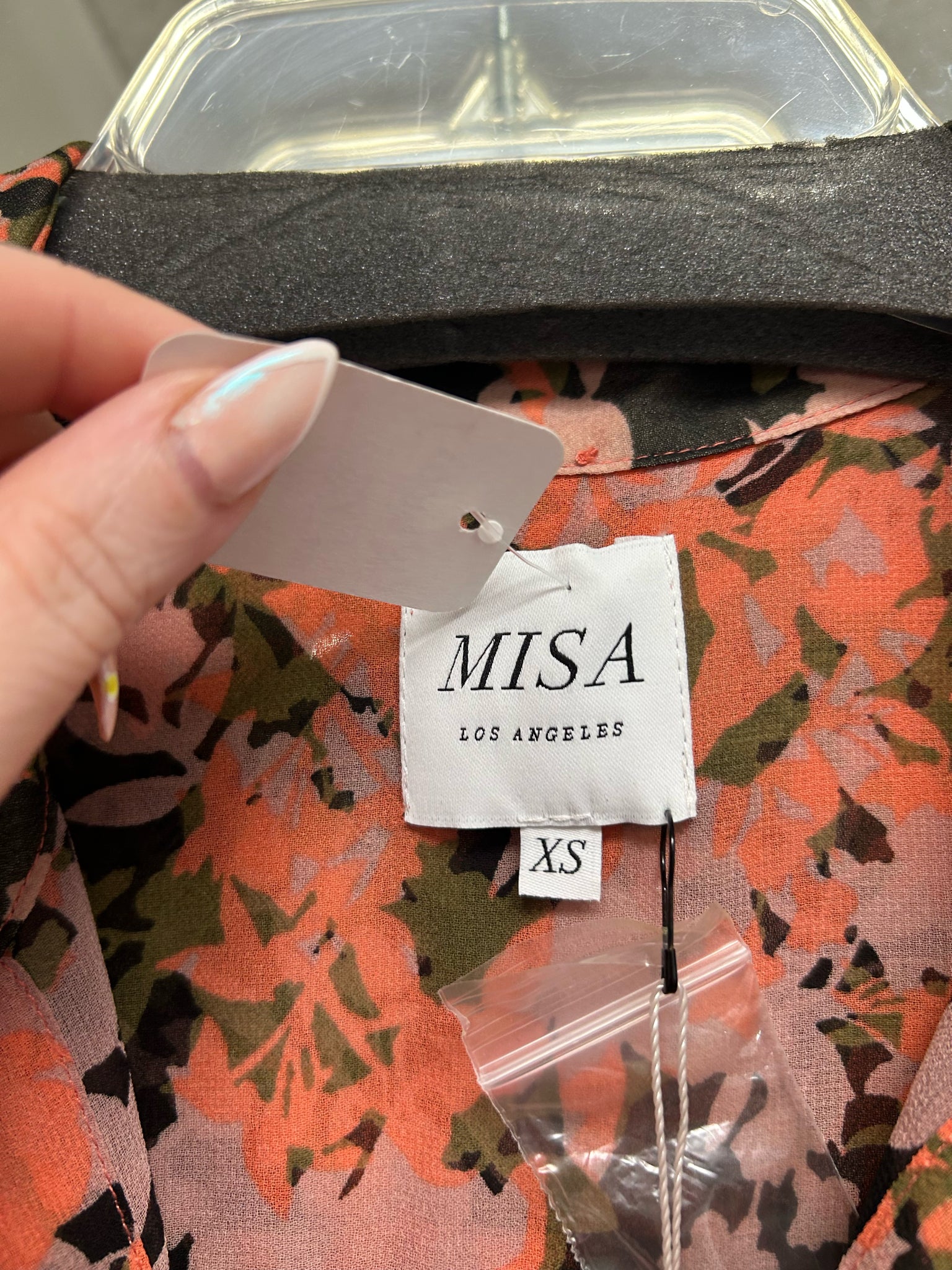 NEW WITH TAGS MISA SEMI SHEER FLORAL PINK CHIFFON RUCHED SLEEVES BLOUSE SIZE XS