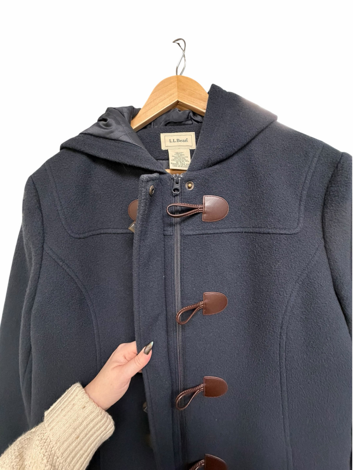 LL BEAN BELLANDI ITALIAN WOOL HOOD DUFFLE NAVY TOGGLE COAT SIZE 18