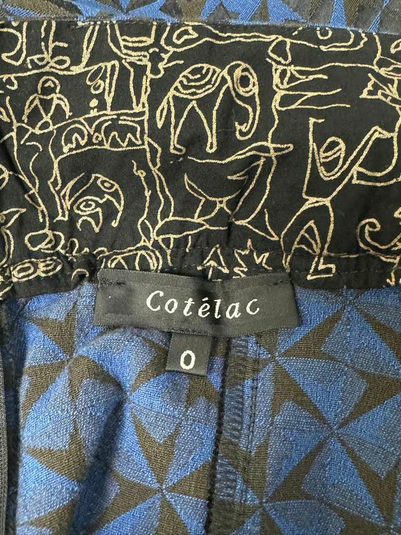 COTELAC GEOMETRIC PRINT BLUE/BROWN PENCIL SKIRT COTTON BLEND SIZE 0