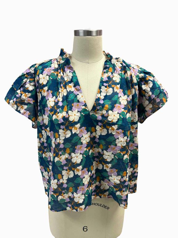 TROVATA BIRDS OF PARADISE CLOVER FLUTTER SLEEVE BLOUSE SIZE: S