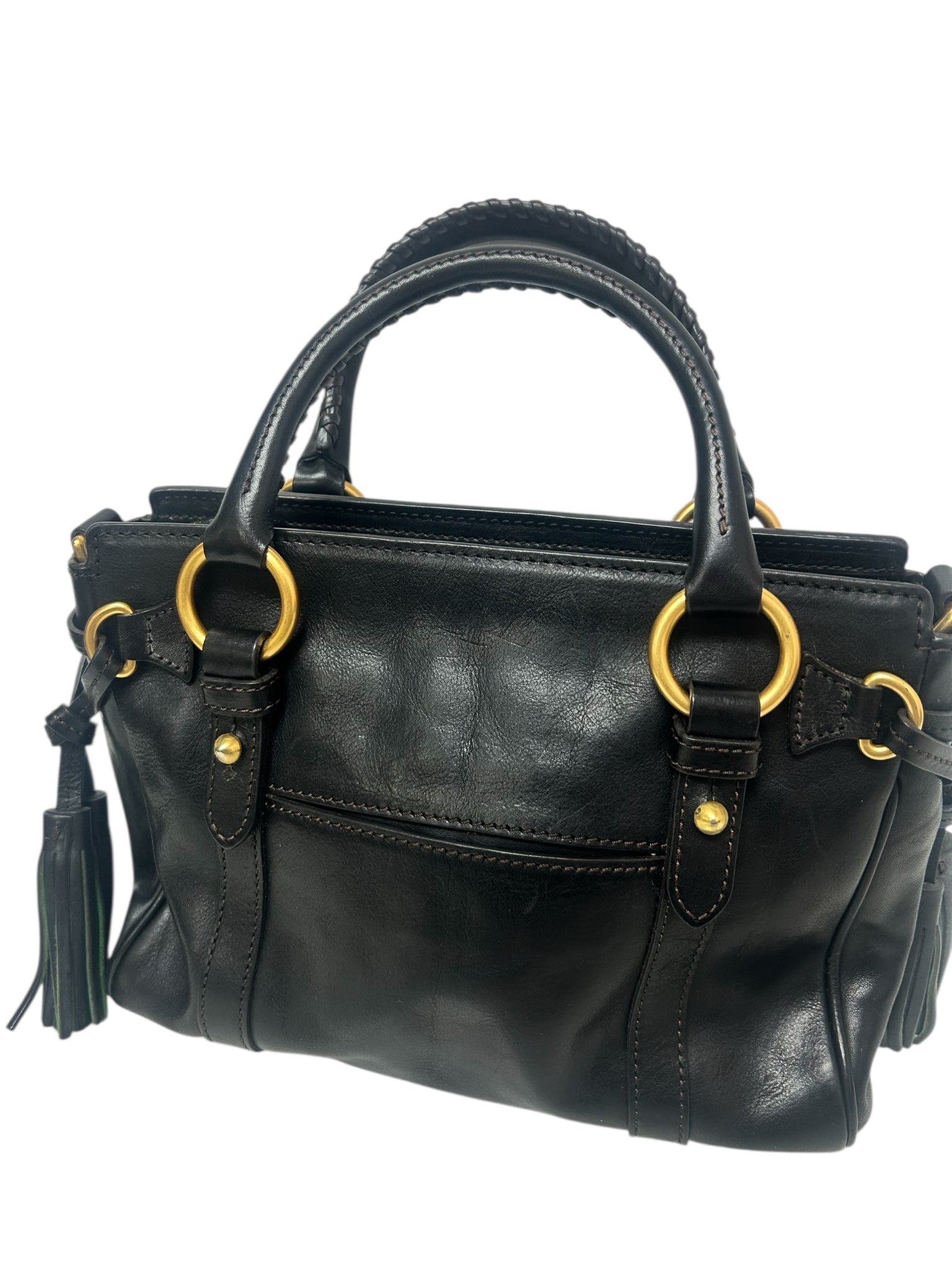 DOONEY AND BOURKE BLACK LEATHER FLORENTINE MEDIUM SATCHEL