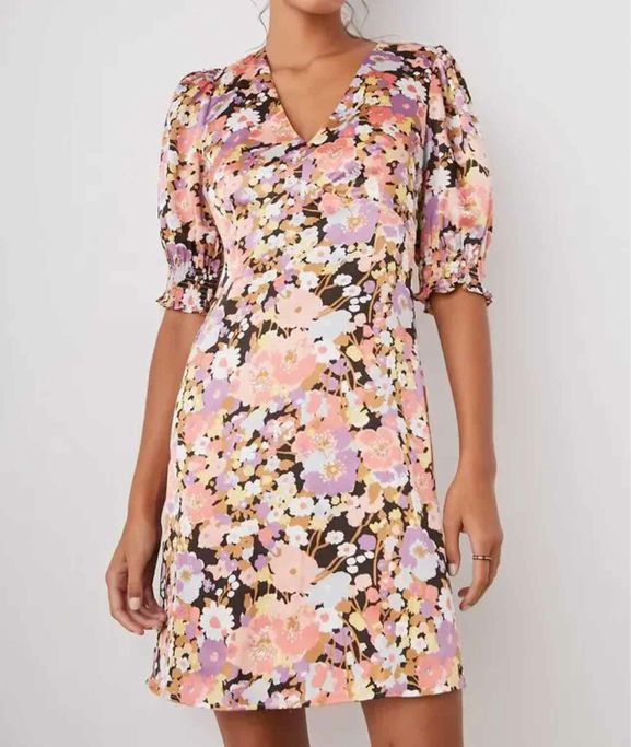 RAILS ROMA FLORAL VNECK SMOCKED SLV DRESS SIZE: M