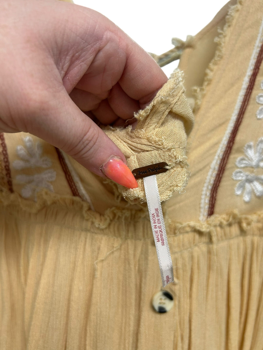 FREE PEOPLE WILL WAIT FOR YOU EMBROIDERED BOHO MIDI YELLOW DRESS SIZE SMALL