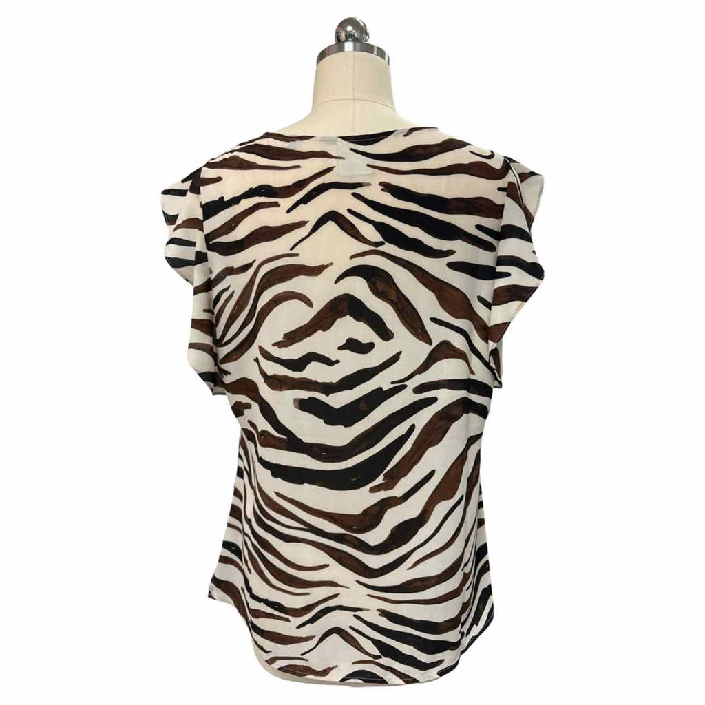 CABI 3771 SIMONE RUFFLED CAP SLEEVE ZEBRA BLOUSE SIZE  M