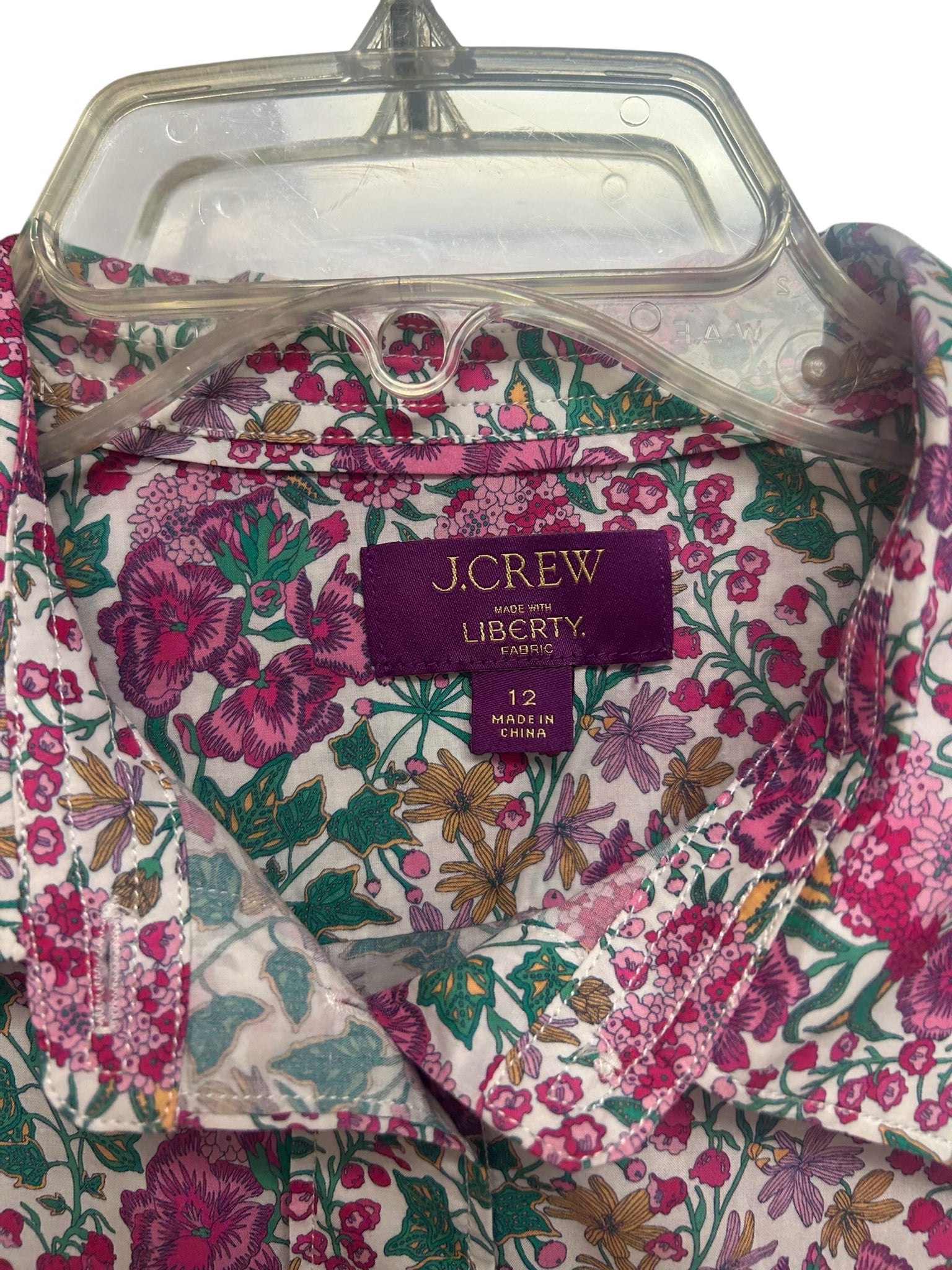 J CREW SLIM FIT SHIRT IN LIBERTY LONDON  EDNA FLORAL PINK FABRIC SIZE 12