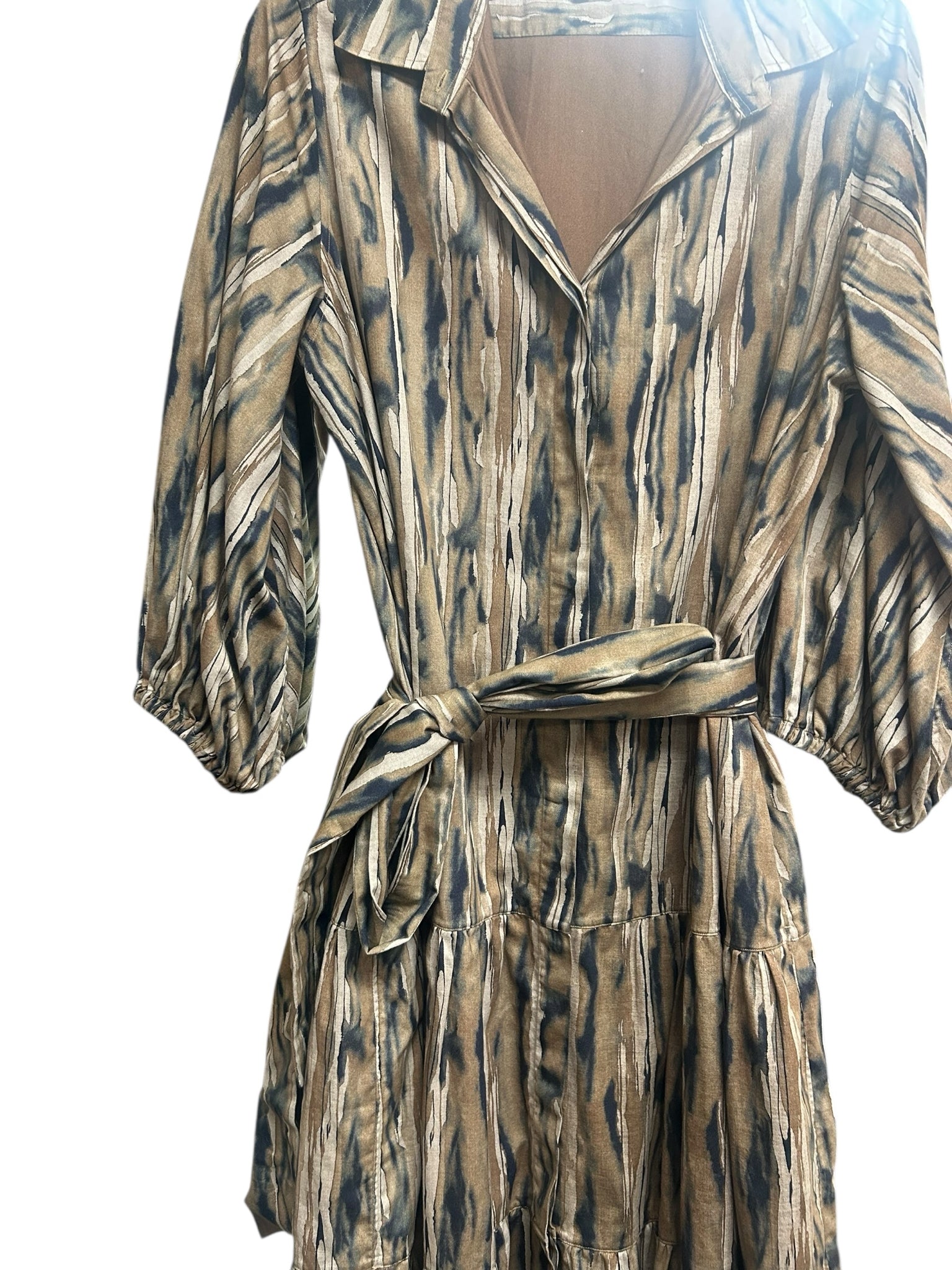 ANN MASHBURN ISLA TIERED SHIRT DRESS MAXI COTTON SIZE LARGE