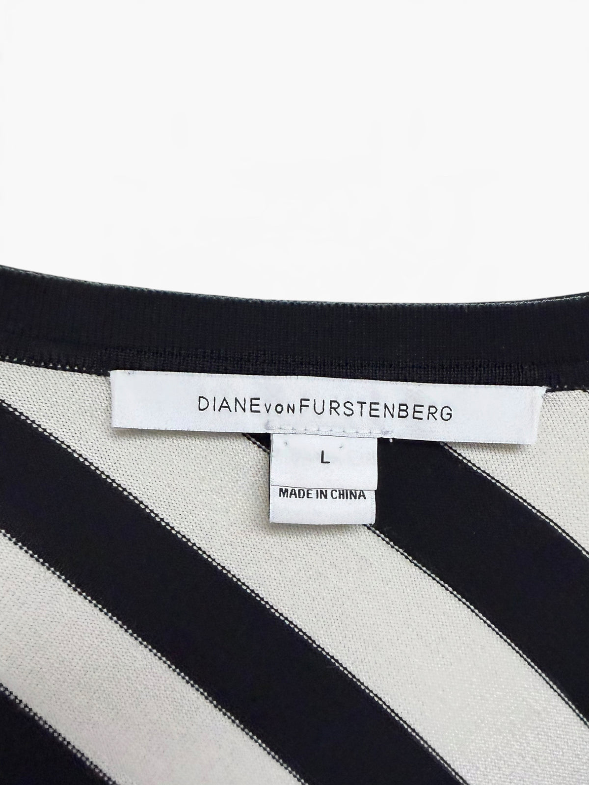 DIANA VON FURSTENBERG BLACK CREAM STRIPED SILK BLEND SWEATER DRESS SIZE L