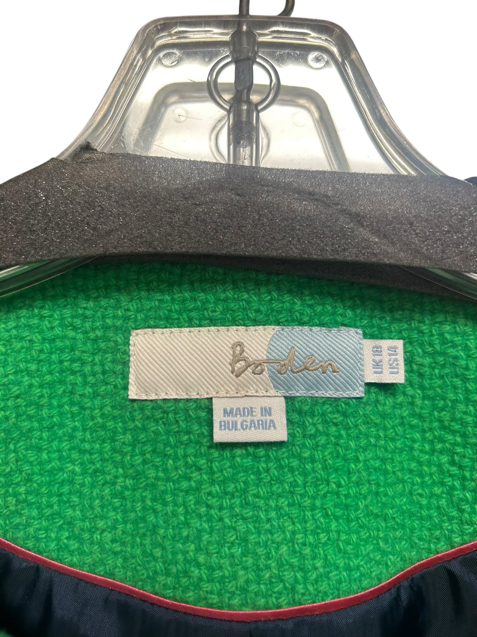 BODEN GREEN WOOL TRIMMED BISTRO LADY JACKET SIZE 14