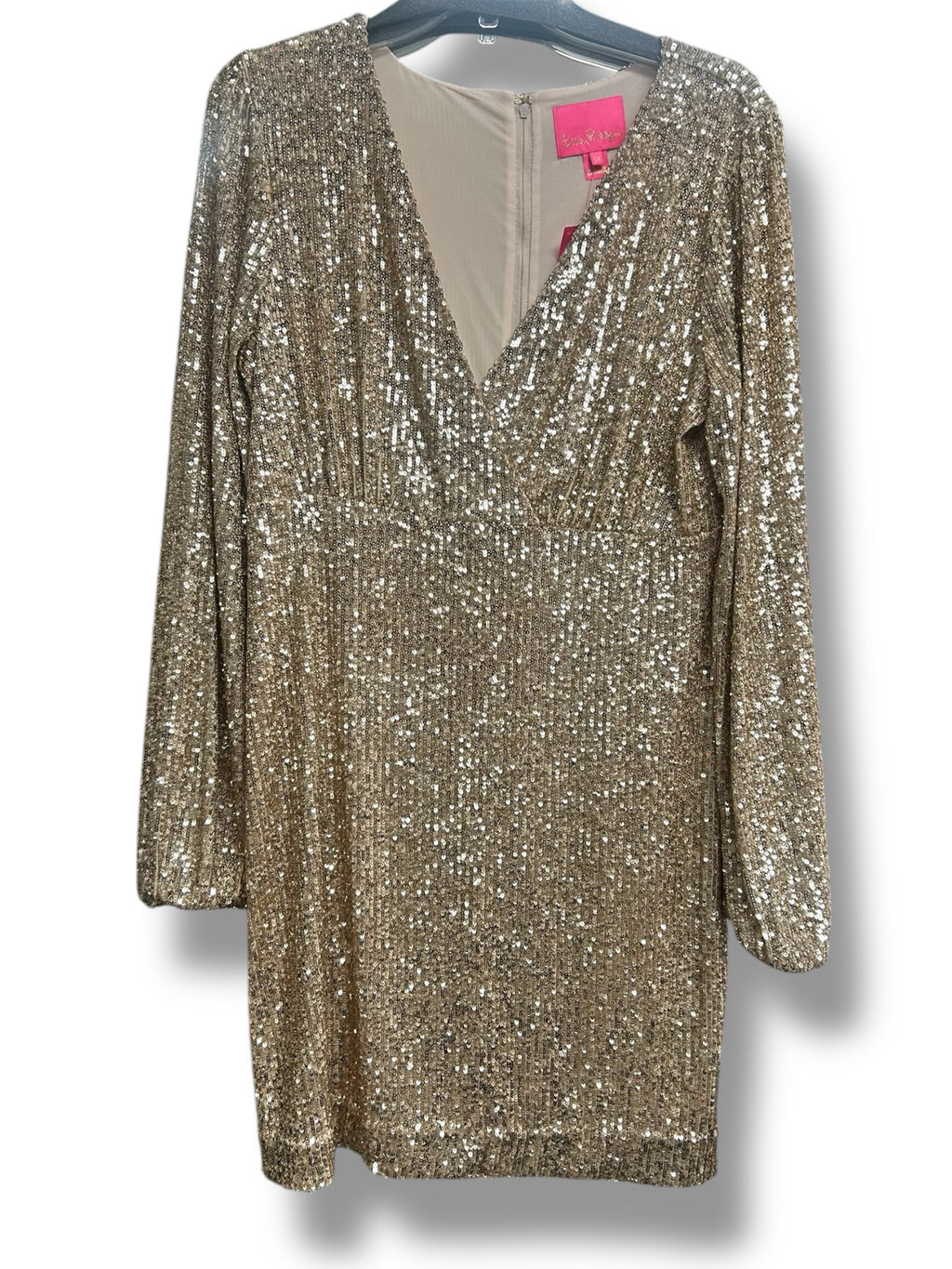 LILLY PULITZER NWT REAGAN LS GOLD SEQUIN MINI BALLOON SLEEVE DRESS SIZE 14