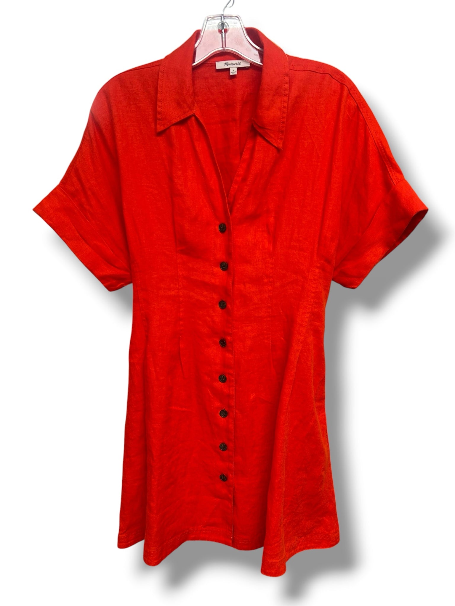 MADEWELL THE PERRY MINI LINEN CHERRY RED BUTTON FRONT SHIRT DRESS SIZE SMALL