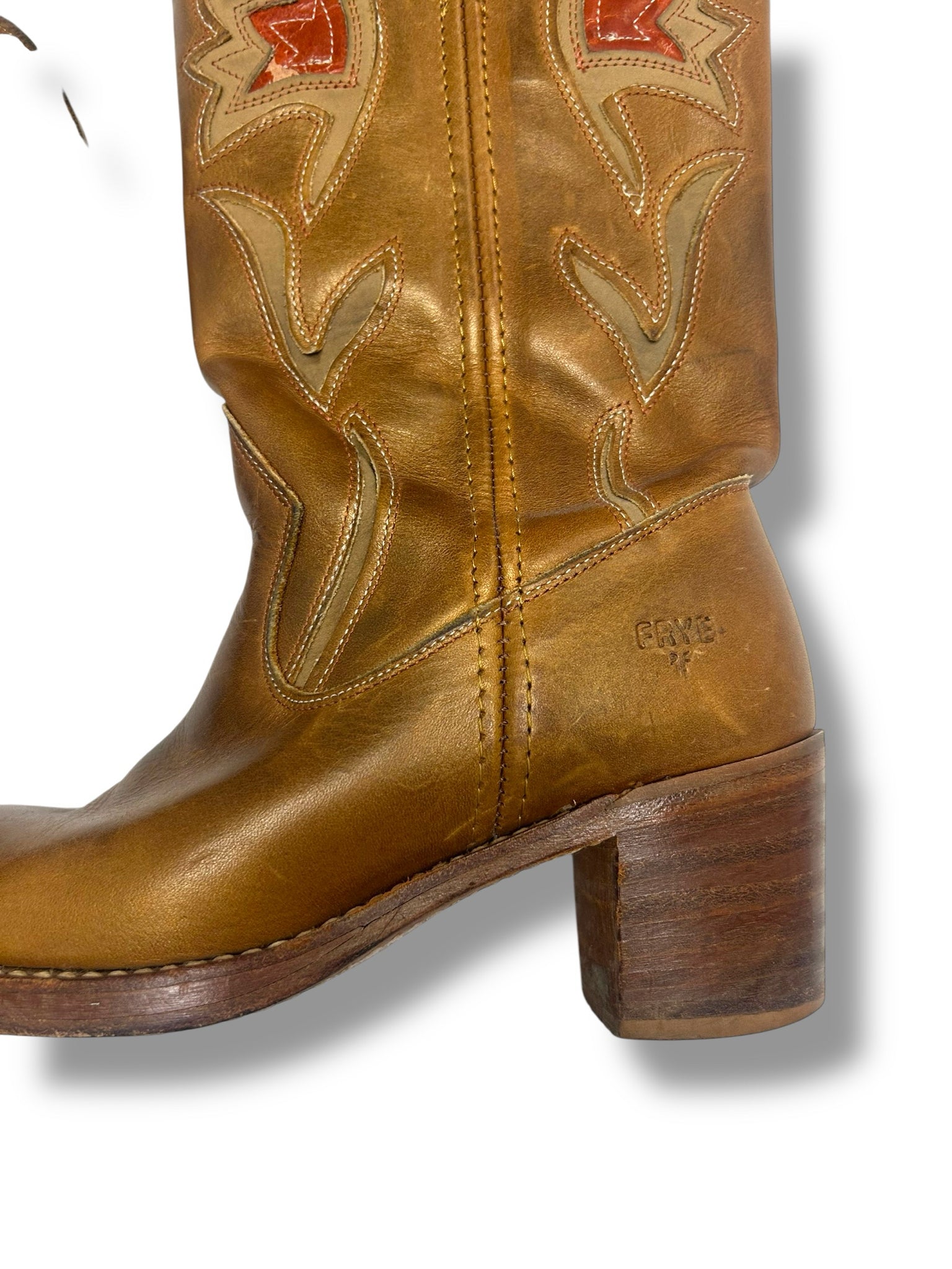 VINTAGE FRYE SABRINA CAMPUS FLORAL INLAY WESTERN BOOTS SIZE 8.5