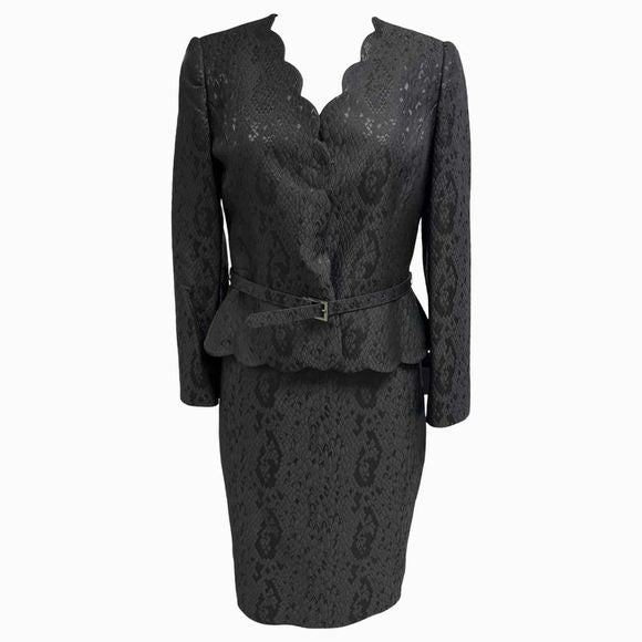 ALBERT NIPON CUSTOM JACQUARD SATIN BLACK SKIRT SET SIZE 6