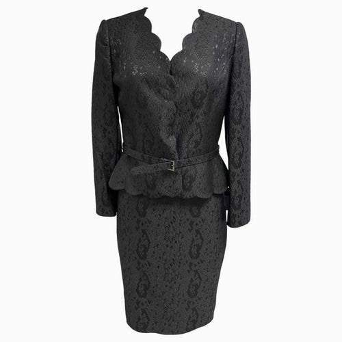 ALBERT NIPON CUSTOM JACQUARD SATIN BLACK SKIRT SET SIZE 6