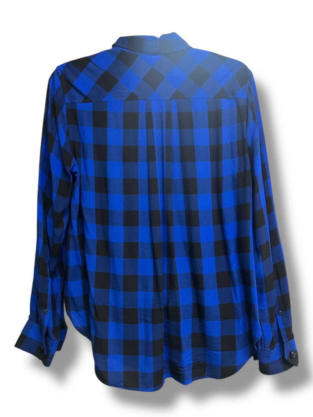 RAG & BONE CAMILLE BUFFALO CHECK FAUX WRAP BLUE BLACK BLOUSE SIZE MEDIUM