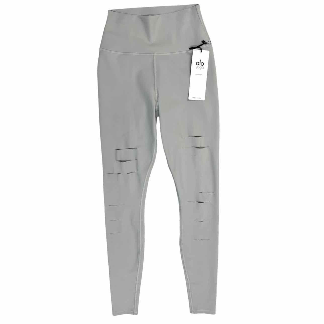 ALO GRAY HIGH-WAISTED RIPPED WARRIOR LEGGINGS SIZE SMALL