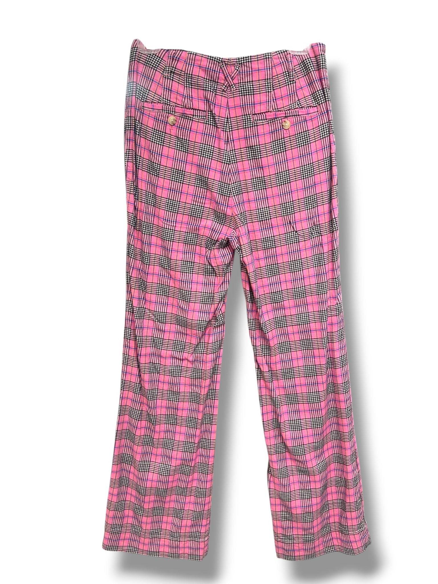 ANTHROPOLOGIE MAEVE RELAXED WIDE LEG PINK PLAID TROUSERS SIZE 6