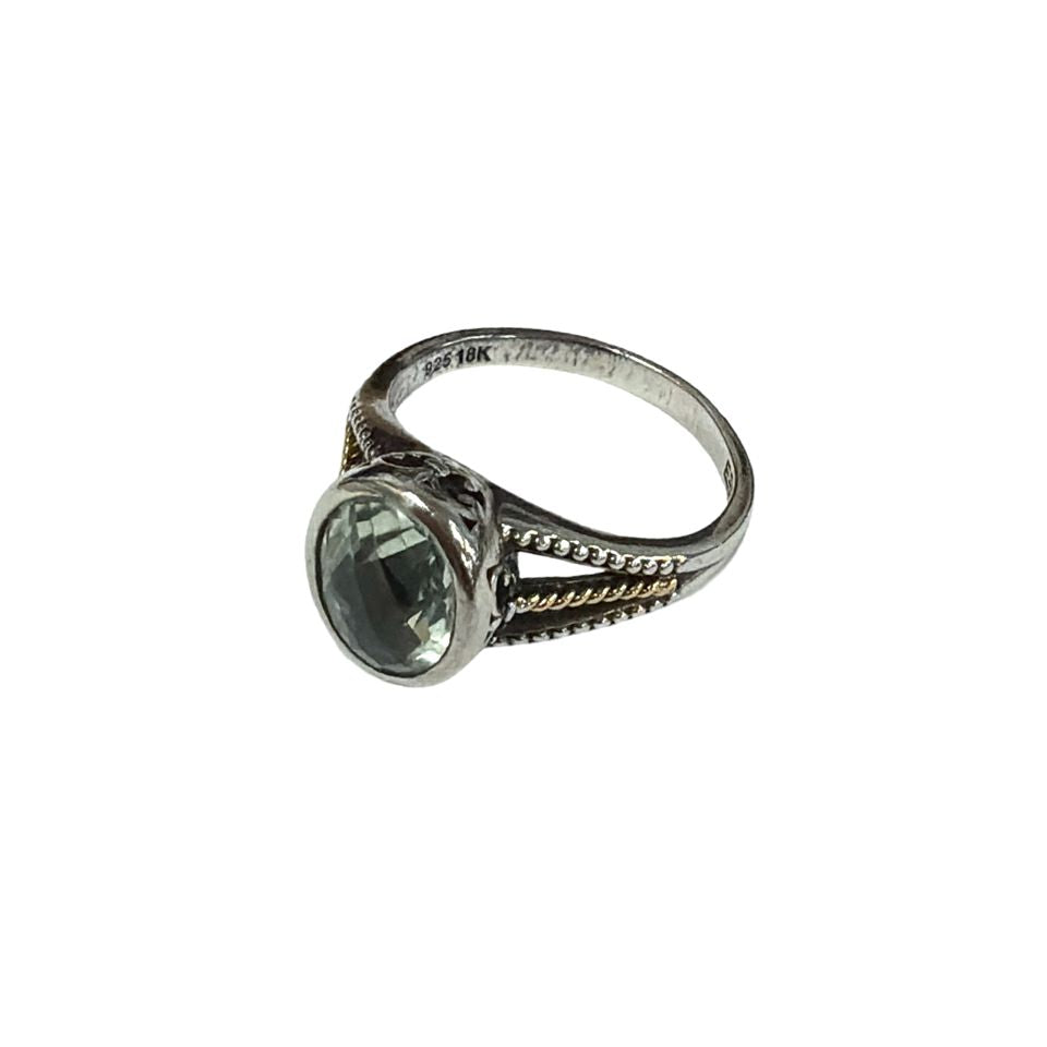 EFFY BEZEL SET OVAL GREEN AMETHYST 925 STERLING 18K GOLD RING