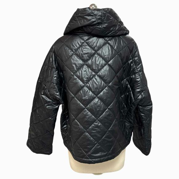 KEDEM SASSON AMMA DESIGN PUFFER QUILTED FUNNEL NECK BLACK TOPPER SIZE S