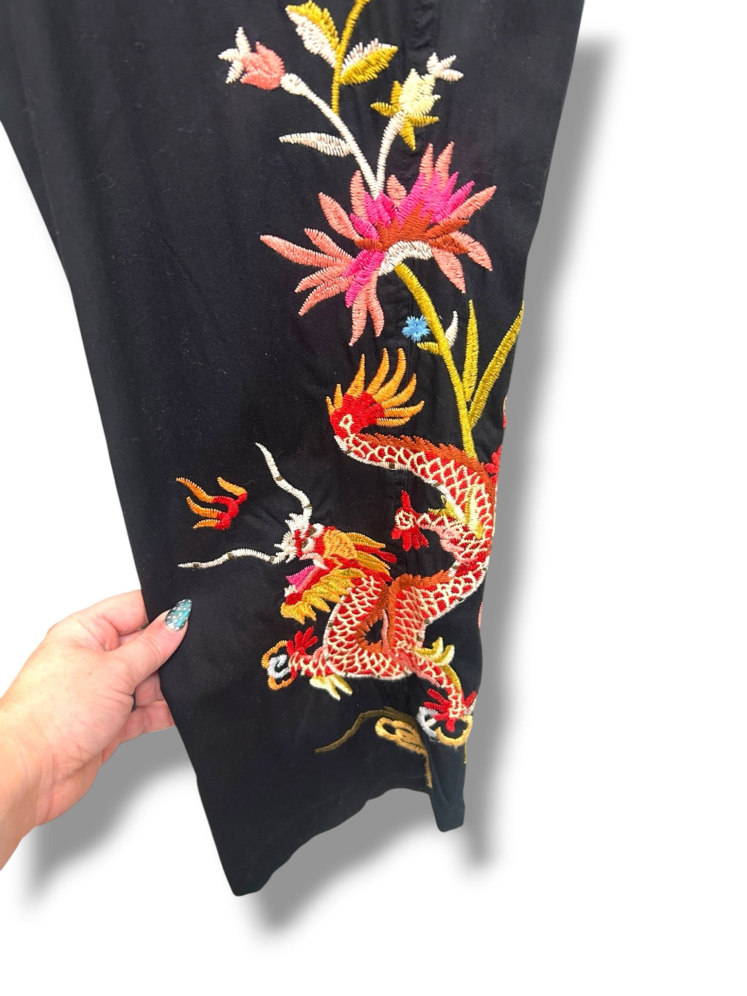 JOHNNY WAS BIYA EMBROIDERED DRAGON AND FLORAL MINA WORKER PANTS SIZE 12
