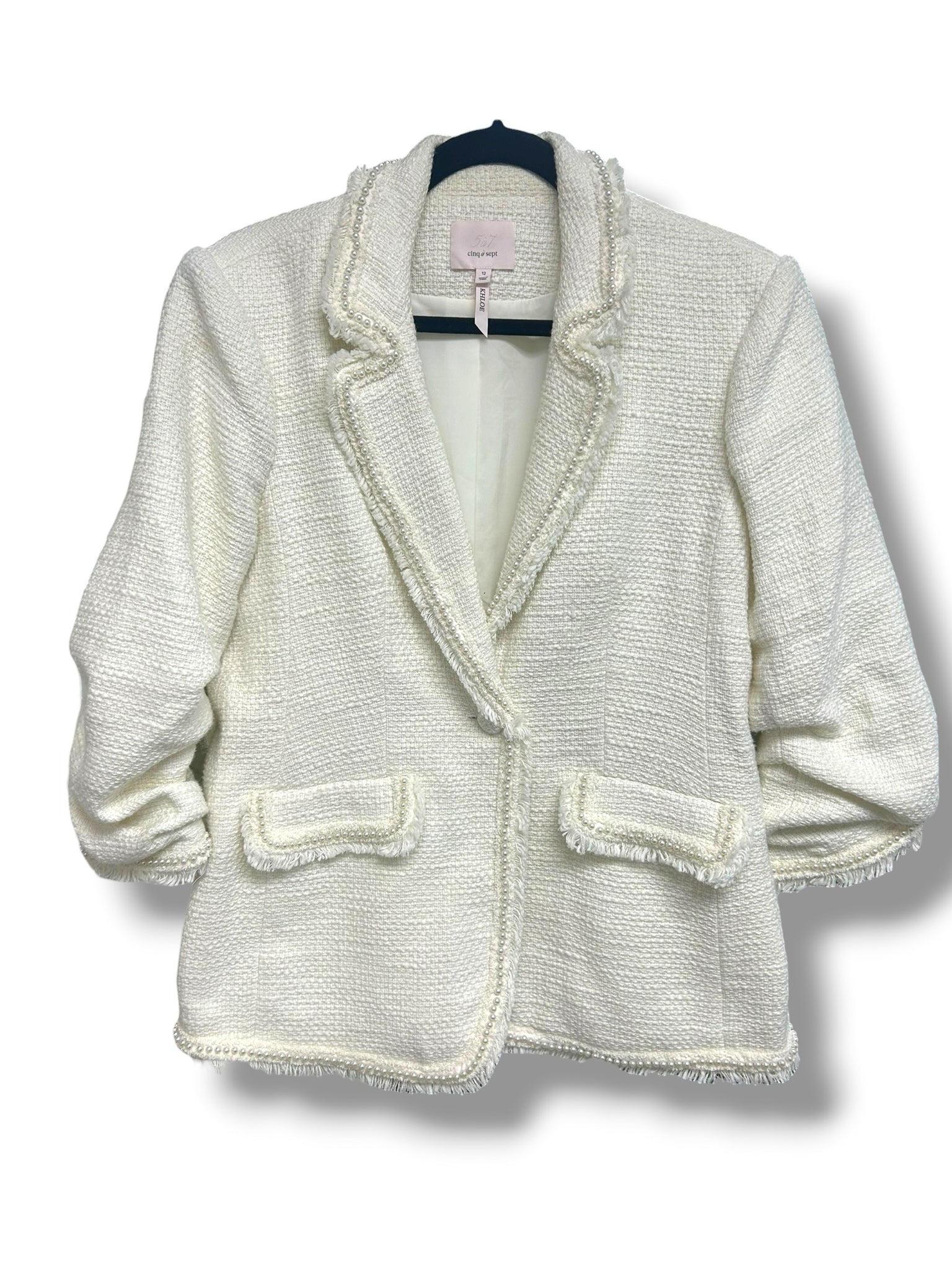 CINQ A SEPT KHLOE FAUX PEARL EMBELLISHED BOUNCE BLAZER SIZE 12