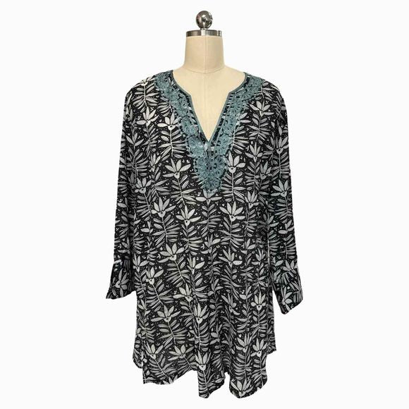 BLUE THREADS SPLIT NECK  BLACK/WHITE TUNIC TOP SIZE XL