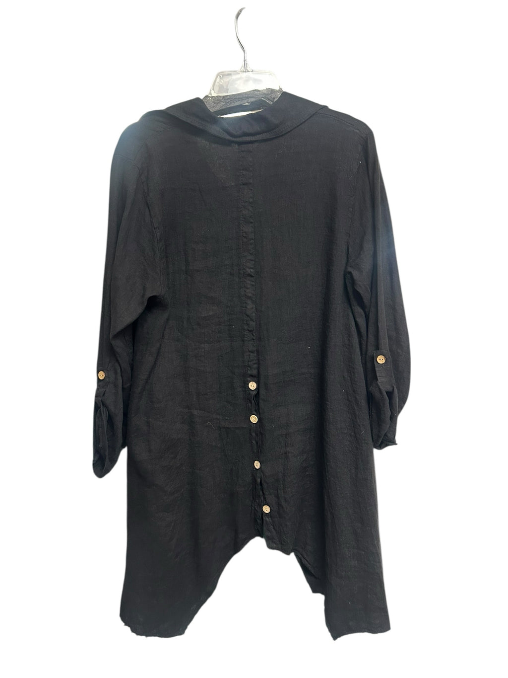 NWT SAGA LINEN BUTTON DOWN ASSYMETRICAL LAGENLOOK HEM TUNIC ONE SIZE