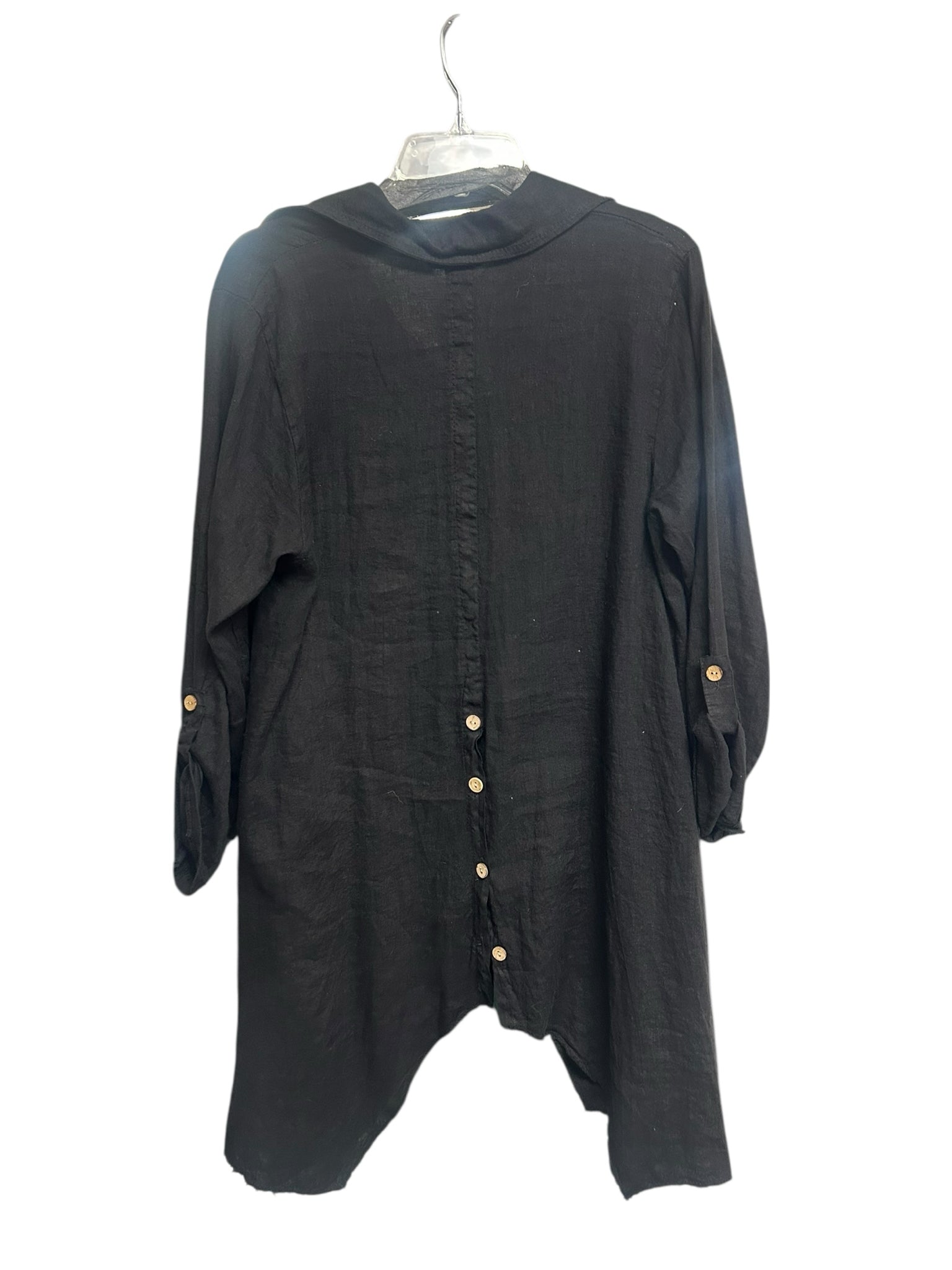 NWT SAGA LINEN BUTTON DOWN ASSYMETRICAL LAGENLOOK HEM TUNIC ONE SIZE