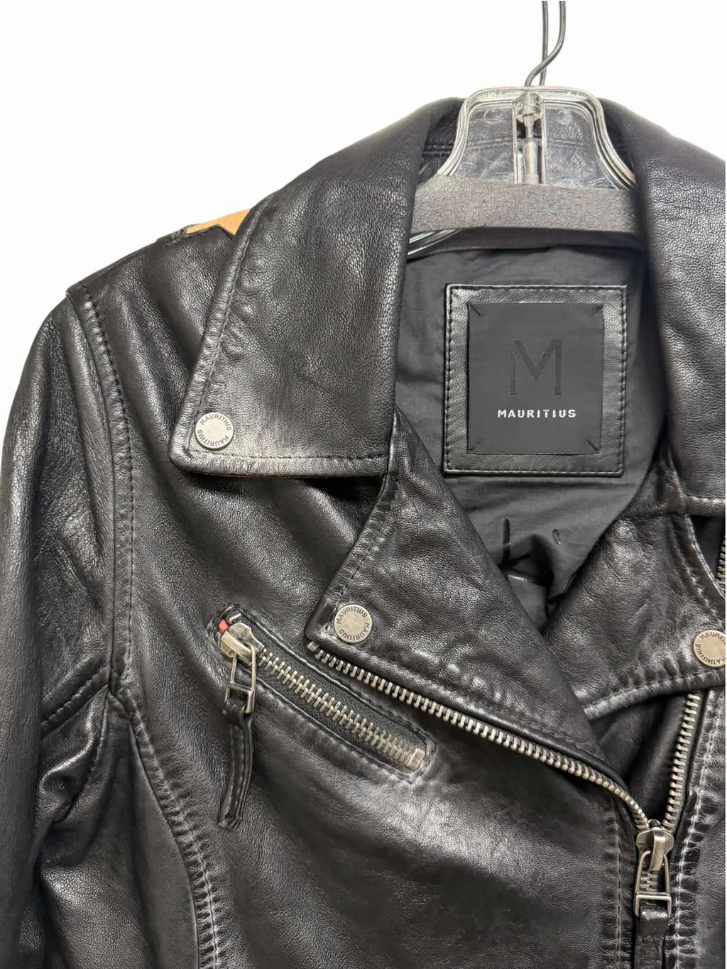 ANTHROPOLOGIE MAURITIUS CHRISTY LEATHER MOTO JACKET BLACK STAR SIZE 6
