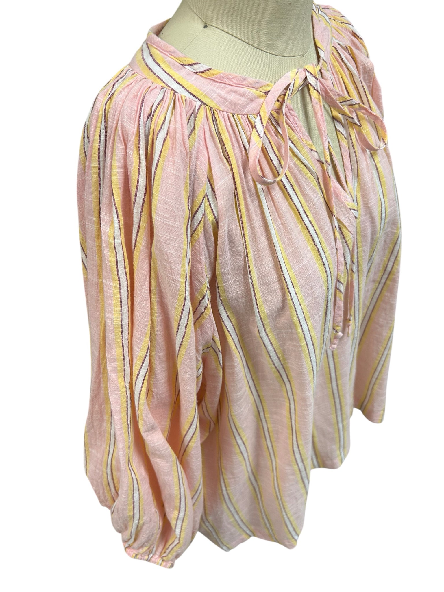 DAUGHTERS OF INDIA POET PEASANT BLOUSE PINK SORBET STRIPED SIZE XXL