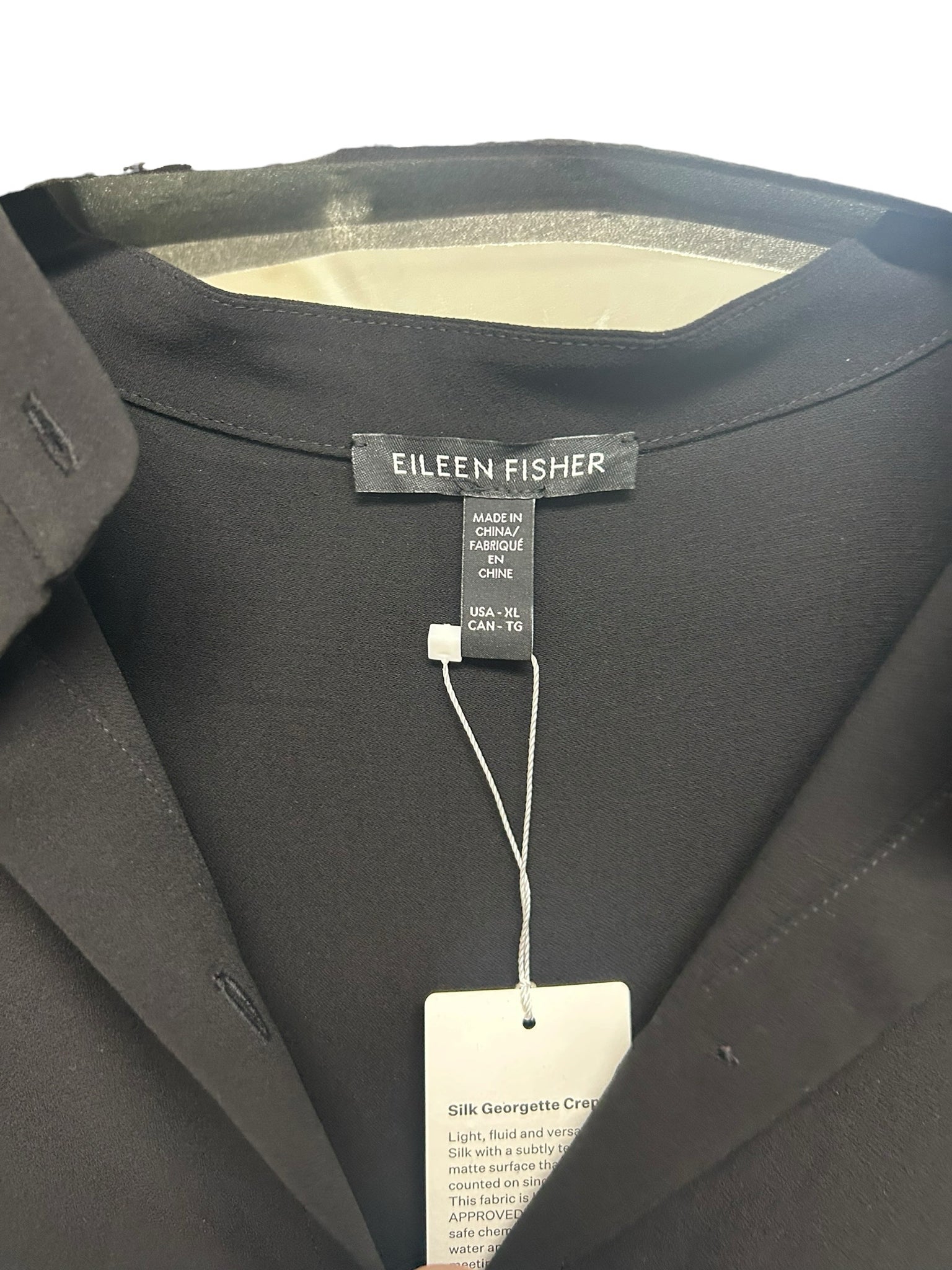 NWT EILEEN FISHER SILK MANDARIN COLLAR BUTTON UP SHIFT DRESS SIZE XL