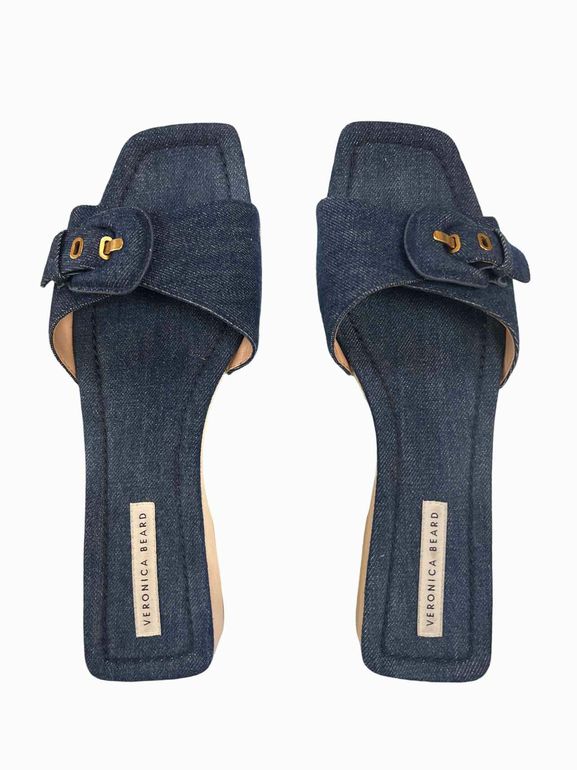 VERONICA BEARD DAVINA SLIDE SANDAL DENIM WOOD CLOG SIZE: 11