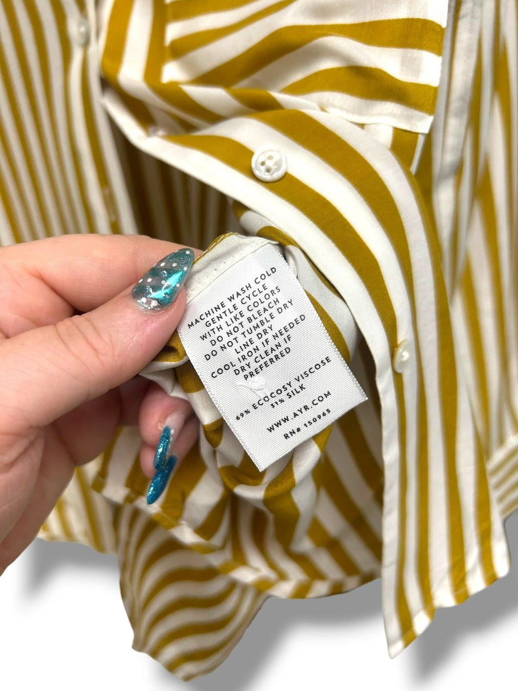 AYR THE DEEP END YELLOW STRIPE SILK BLEND BUTTON DOWN BLOUSE SIZE SMALL