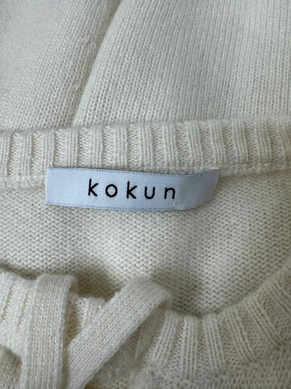 KOKUN 100% CASHMERE TIE FRONT CREAM SWEATER SIZE XS