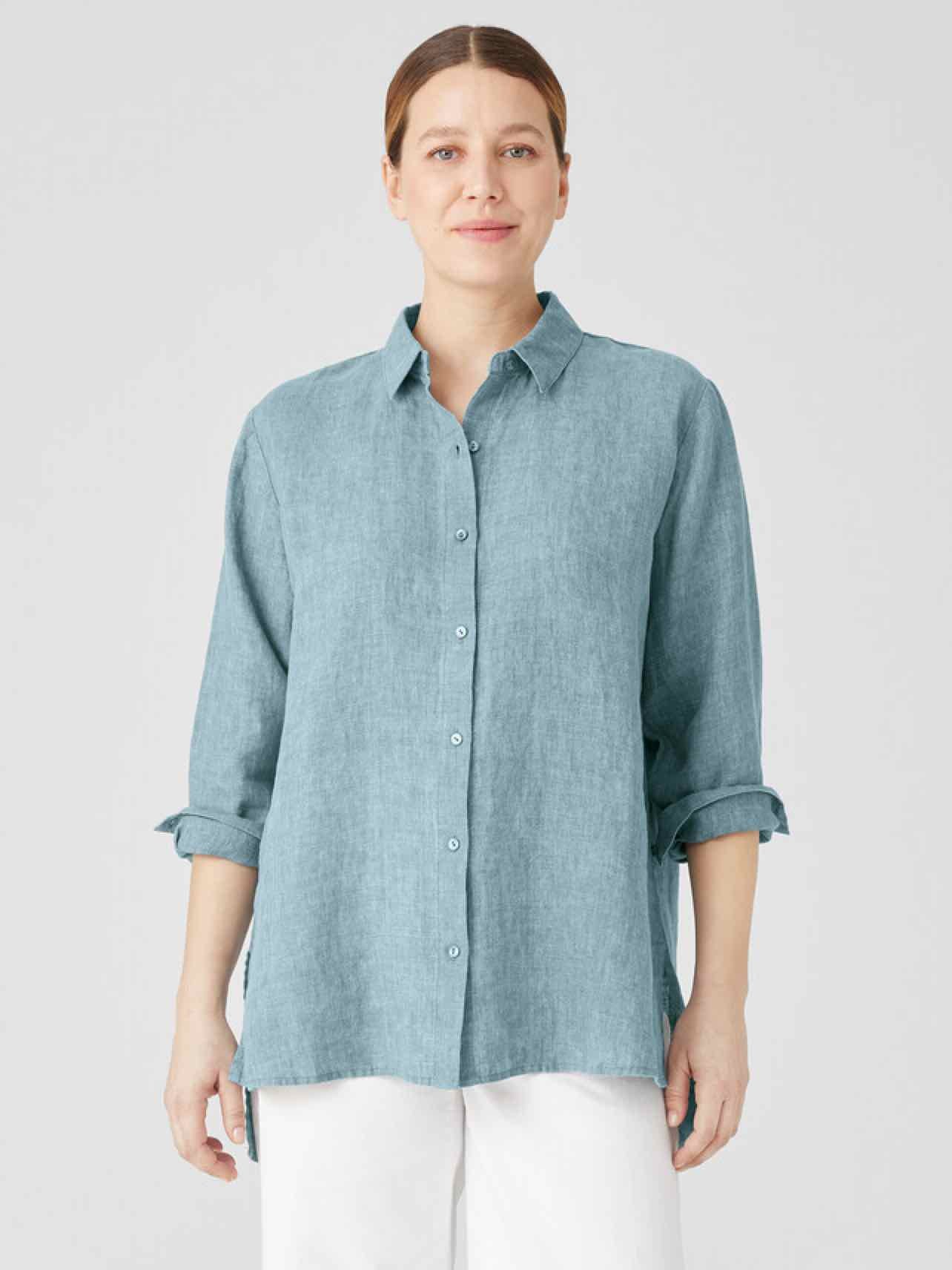 EILEEN FISHER ORGANIC LINEN BUTTON TUNIC SIZE: L