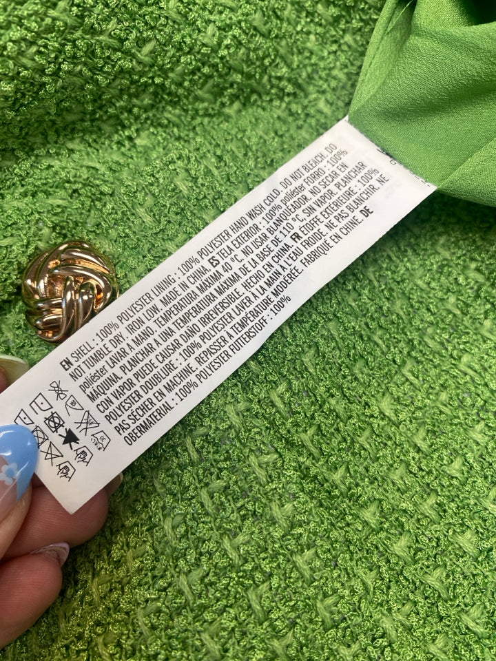 ENDLESS ROSE KELLY GREEN TWEED SPLIT TOP SHORT SET SIZE XS