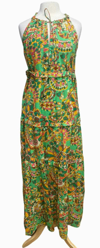 ANTHROPOLOGIE HOUSE OF HARLOW BOHEMIAN MAXI GREEN/YELLOW DRESS SIZE L