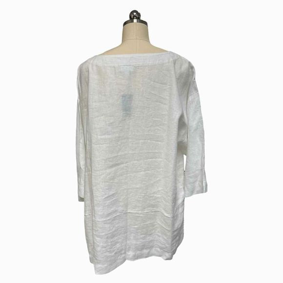 JJILL NWT! PURE LINEN BLEND SPLIT HEM WHITE TUNIC TOP SIZE XL