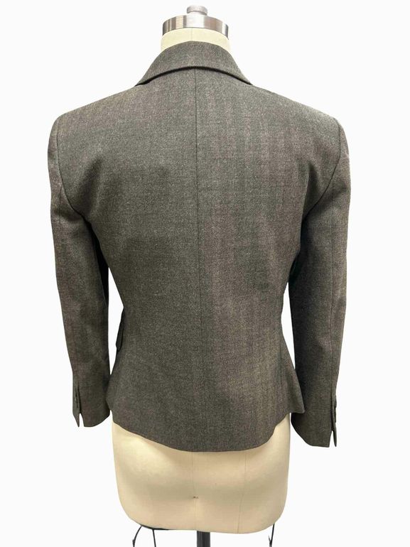 THEORY CHEVRON WOOL BLEND SHRUNKEN FLANNEL BLAZER SIZE: 6