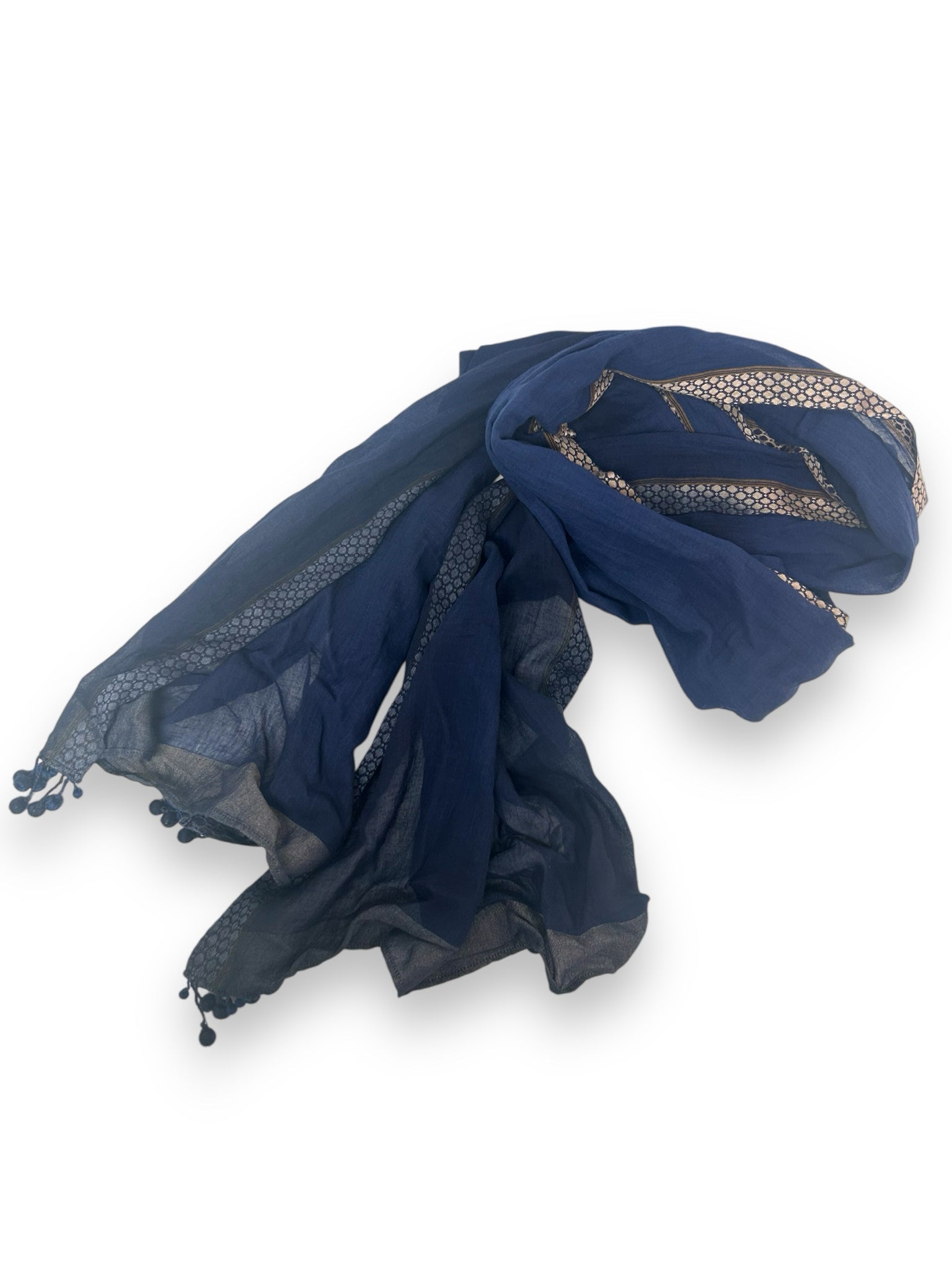 EILEEN FISHER NAVY FRINGE RECTANGLE LIGHTWEIGHT SCARF