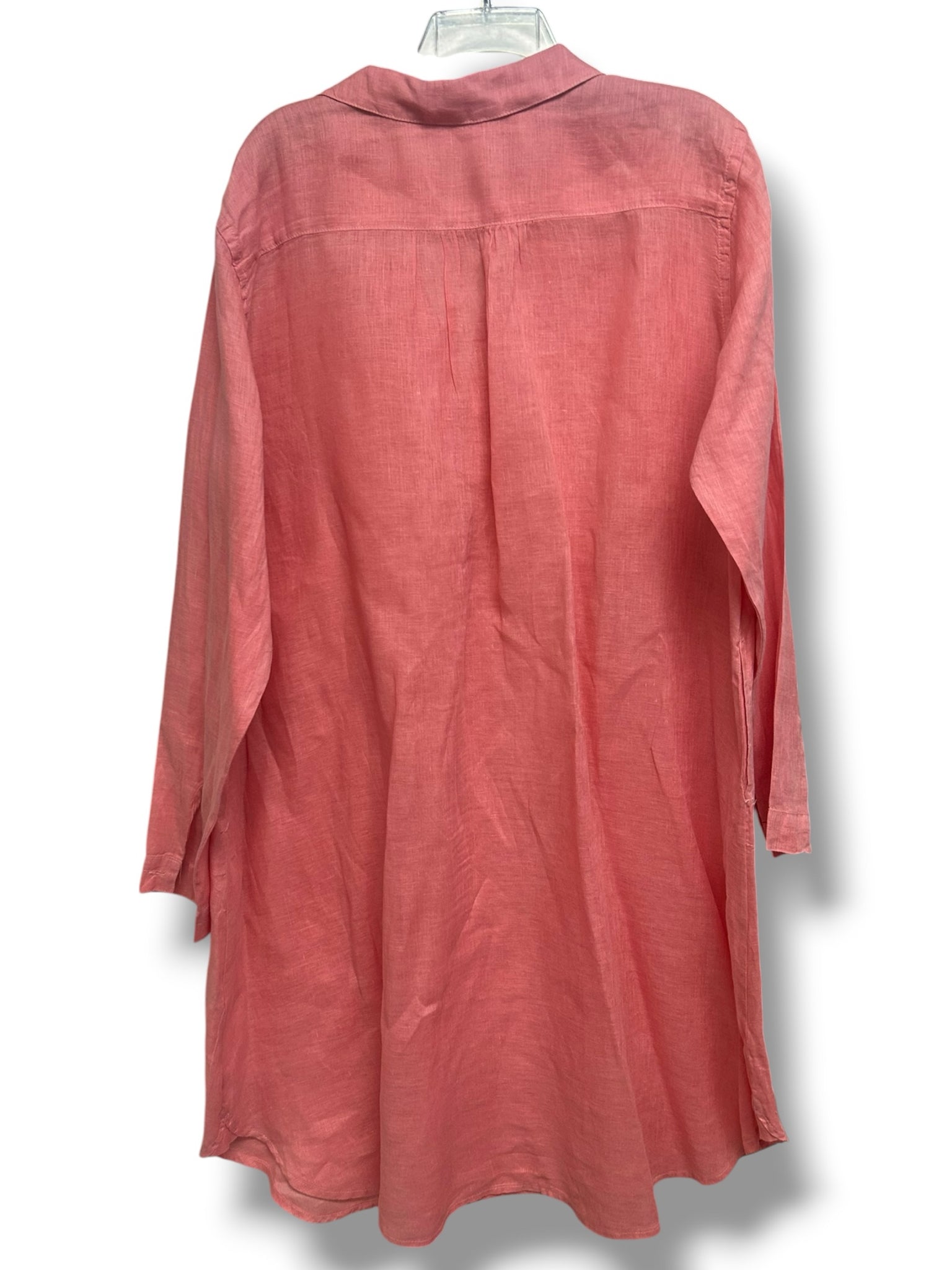 CP SHADES LINEN SPLIT NECK SALMON PINK SHIRT DRESS SIZE LARGE