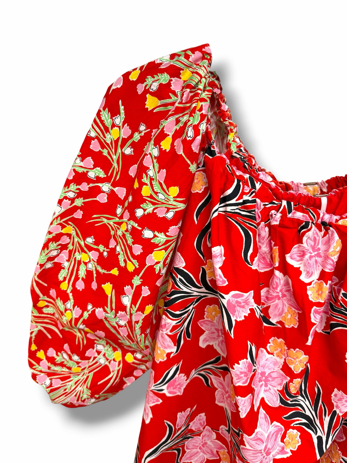 FREE PEOPLE SUMMER FLORAL GARDENIA RED PRINT TUNIC TOP SIZE LARGE