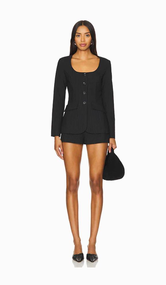 AMANDA UPRICHARD KYA LS PINSTRIPE BLAZER ROMPER SIZE: M