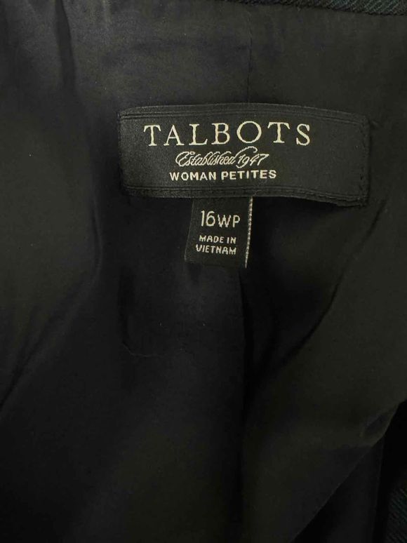 TALBOTS BLACKWATCH WOOL GREEN/BLACK BLAZER VELVET COLLAR SIZE 16P