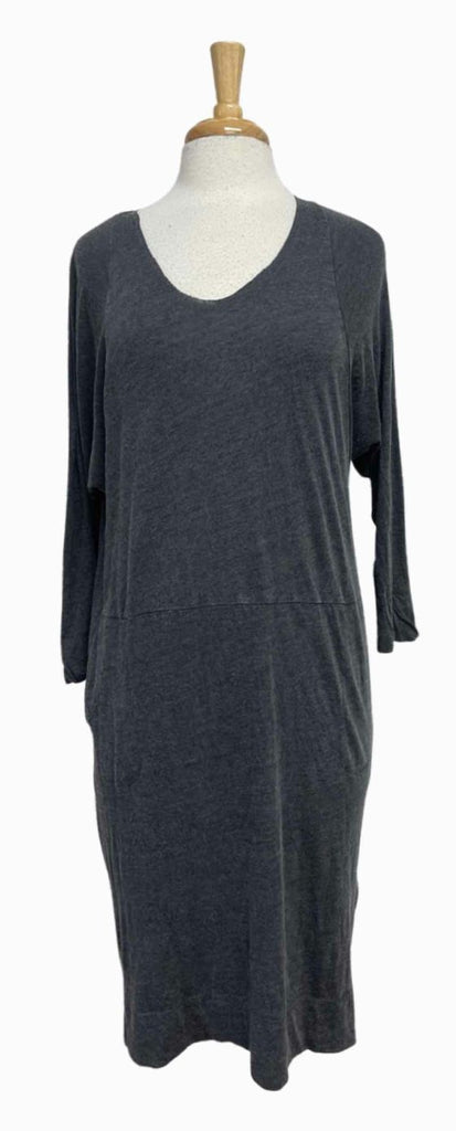 RAQUEL ALLEGRA BASIC VNECK LONG SLEEVE COTTON BLEND CHARCOAL DRESS SIZE 0