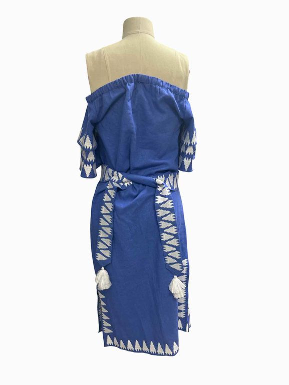 MARIE OLIVER LINEN OFF THE SHOULDER SPLIT HEM MIDI SIZE: XS