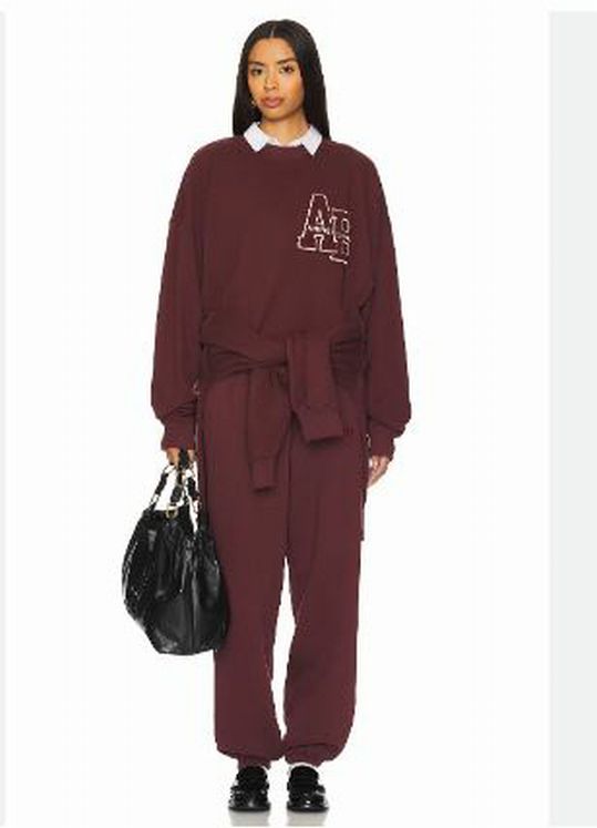 ANINE BING MILES LETTERMAN OVERSIZED SWEATSHIRT BURGUNDY SIZE L