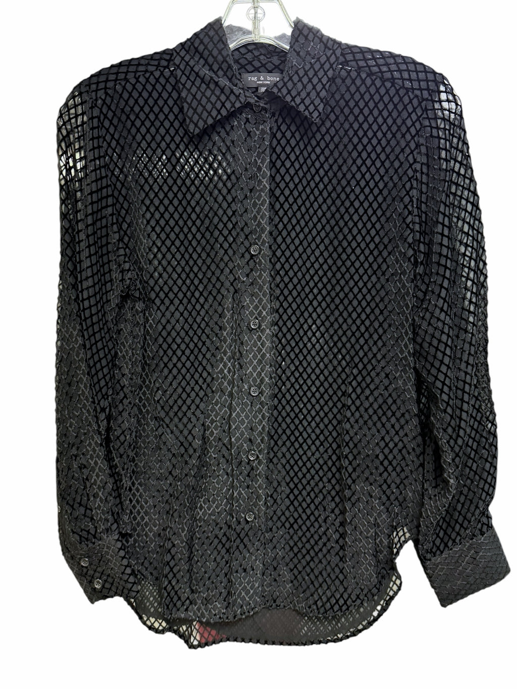 RAG & BONE LILA BURNOUT BLACK VELVET BUTTON DOWN SILK BLEND BLOUSE SIZE XXSMALL