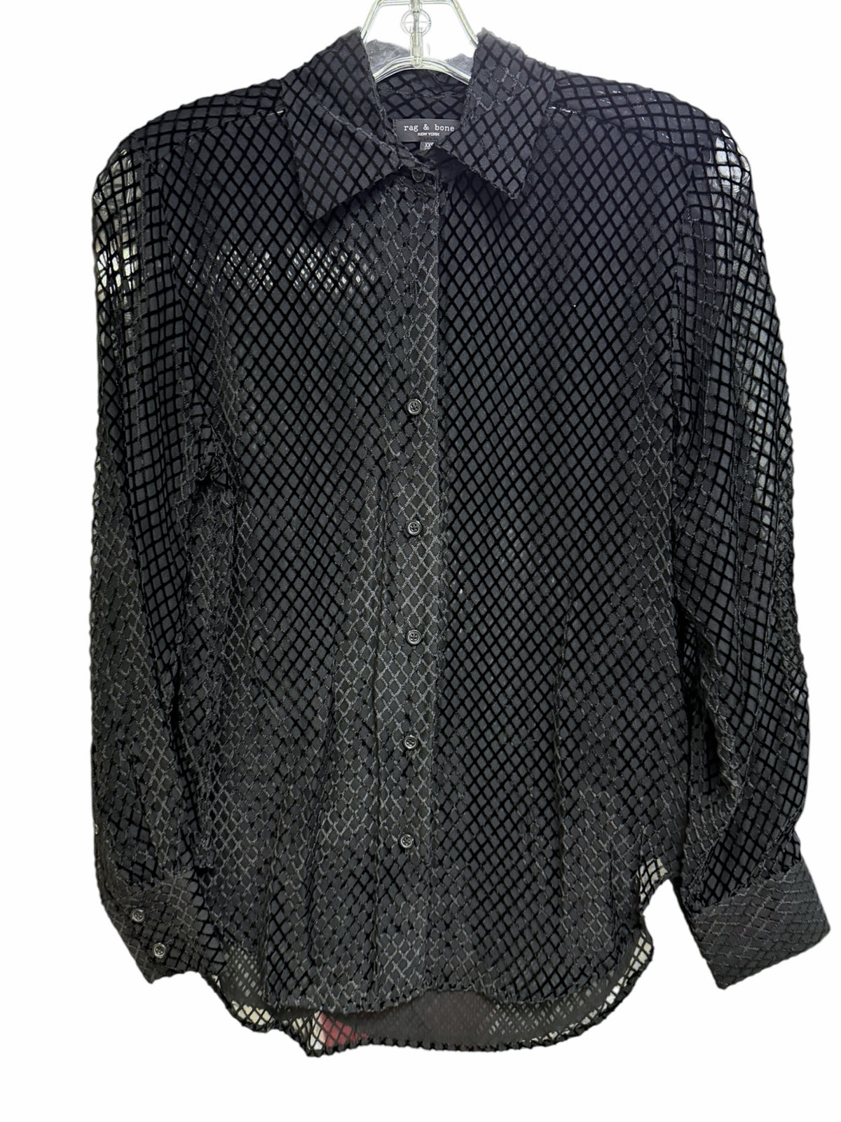 RAG & BONE LILA BURNOUT BLACK VELVET BUTTON DOWN SILK BLEND BLOUSE SIZE XXSMALL