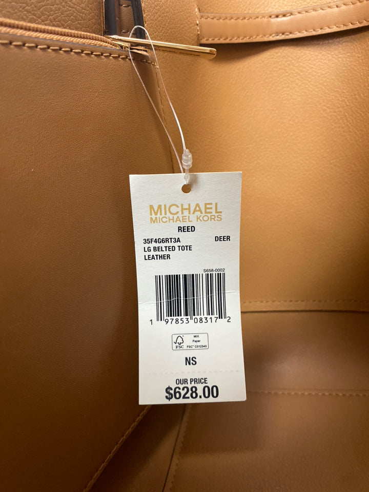 NWT MICHAEL KORS REED LARGE BELTED LEATHER TOTE IN DEER