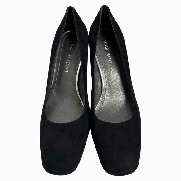 STUART WEITZMAN MARYMID SUEDE BLACK BLOCK HEEL SQUARE TOE PUMP SIZE 11.5